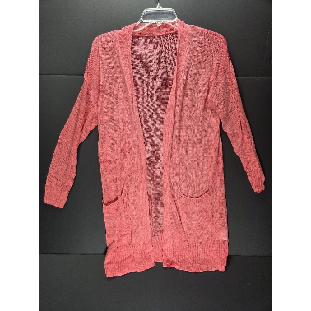 Cardigan MEDIUM Orange Red Open Front W/pockets. Beach Wear Casual Wear. .......